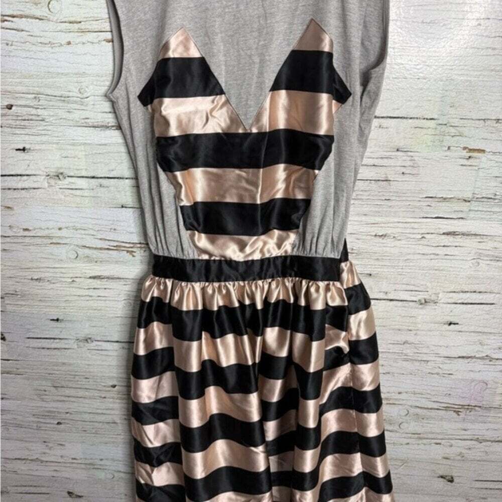 Anthropologie English Factory Black and Cream Sleeveless dress striped size smal